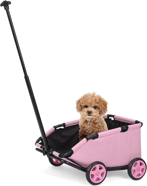 Foldable Pet Wagon with Pull Handle Mini Dog Travel Cart Wheels Pink