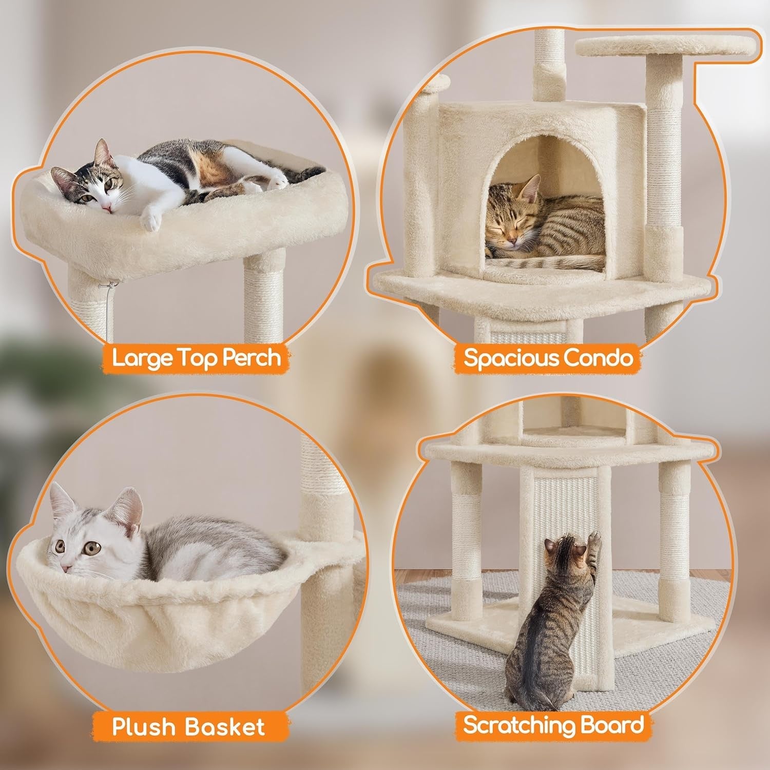 Cat Tree 107cm Climbing Tower Scratching Posts Condo Basket Indoor