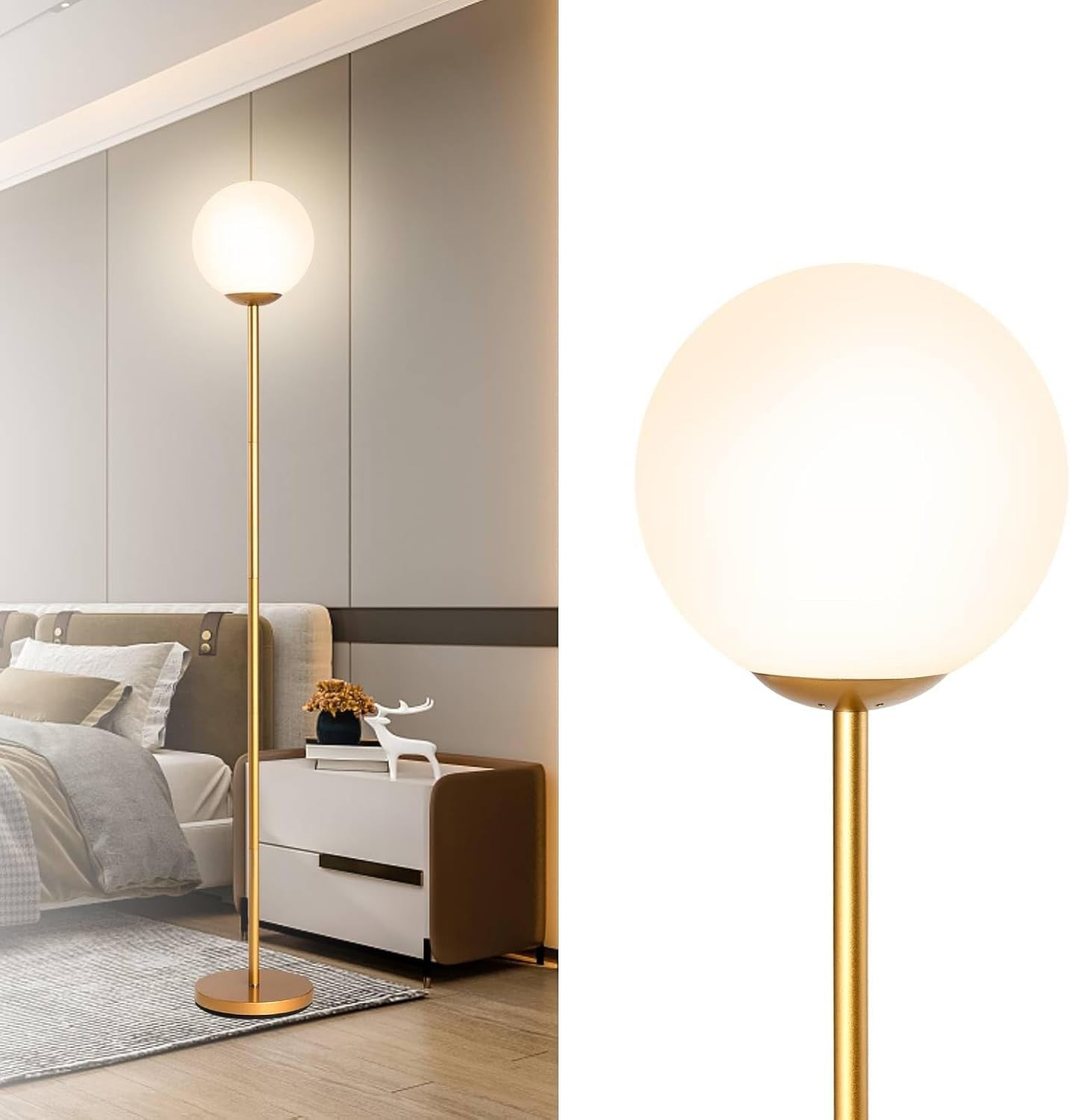 Dimmable Floor Lamp Linen Shade Remote Control Tall Standing Light Bedroom