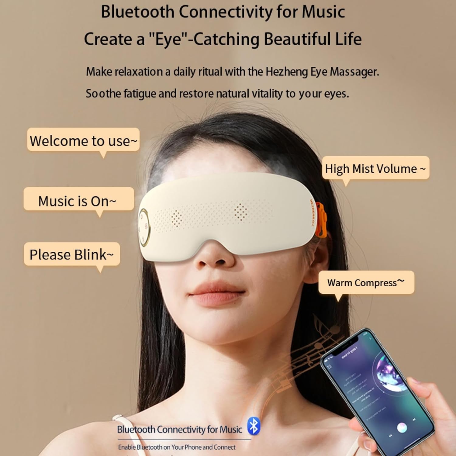 Heated Eye Mask Ultrasonic Mist Dry Eye Fatigue Relief Music