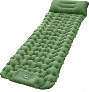 Green Inflatable Camping Sleeping Pad – Foot-Pump, Portable, 190x120x5cm