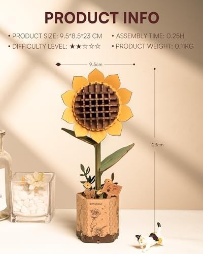 3D Wooden Sunflower Puzzle Kit – DIY Craft, Unique Home Decor Gift