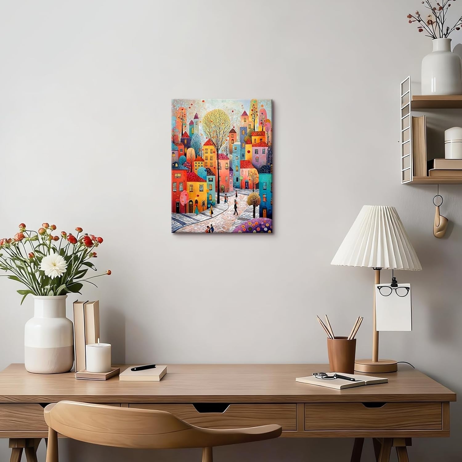 Colourful Town Canvas Wall Art 30x40cm Framed Fantasy Print