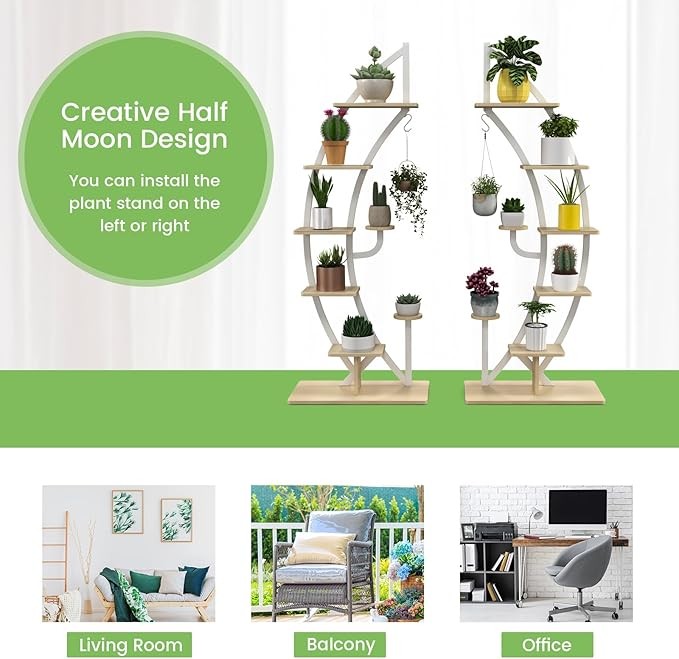 8 Tier Curved Metal Plant Stand Indoor Outdoor Half Moon Flower Shelf Rack