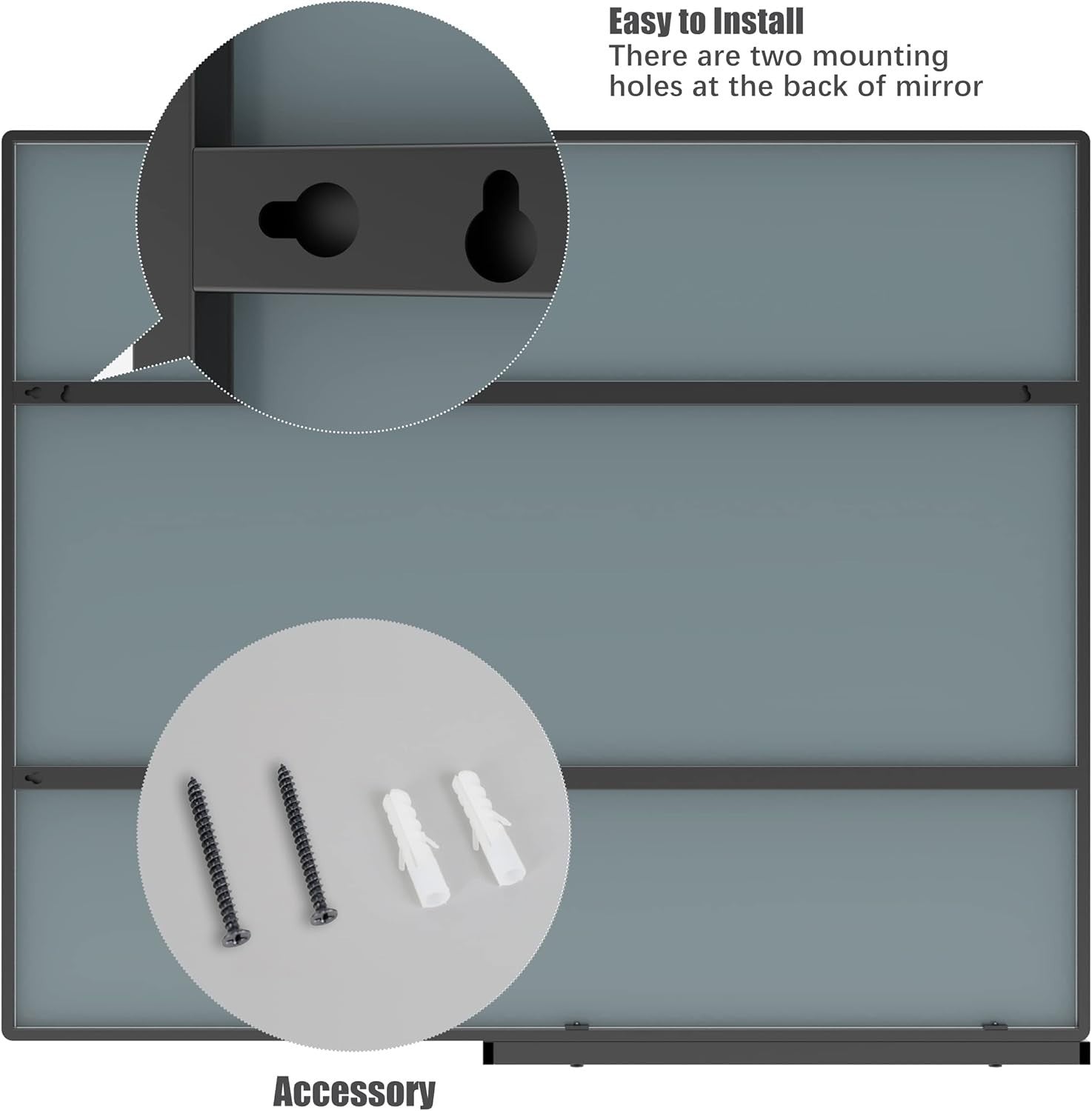 Black Bathroom Wall Mirror with Shelf 91x78cm | Modern, Anti-Fog, Easy Mount