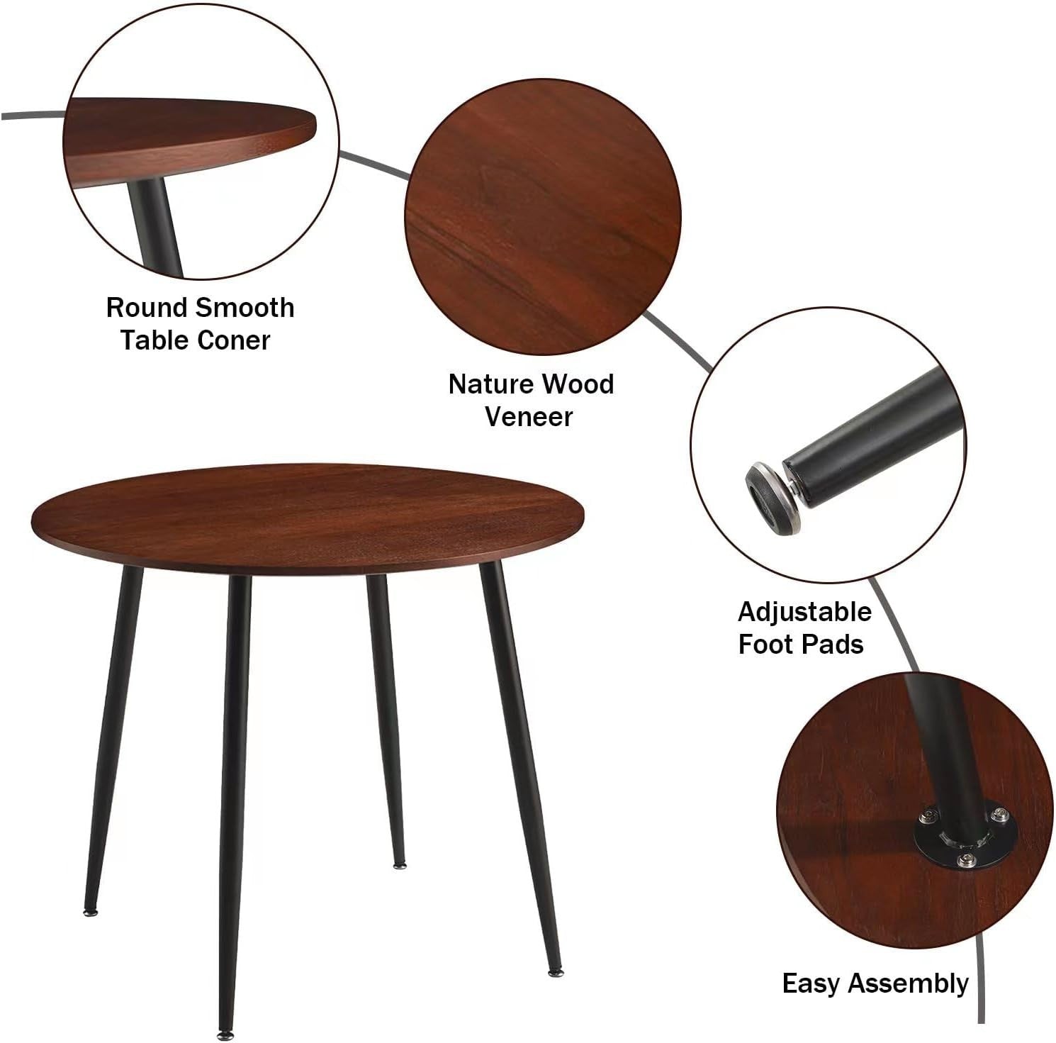Modern Round 90cm Dining Table Set 4 Velvet Chairs Kitchen Living Room