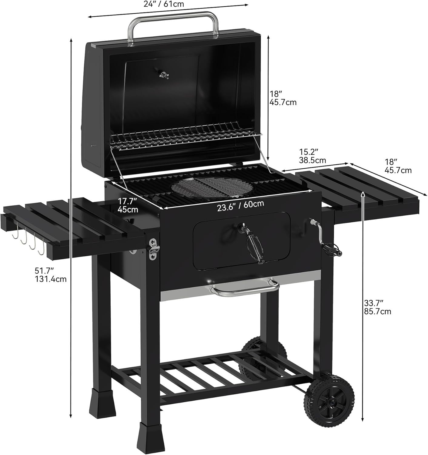 XXL Charcoal BBQ Grill Smoker with Adjustable Air Vents & Folding Tables