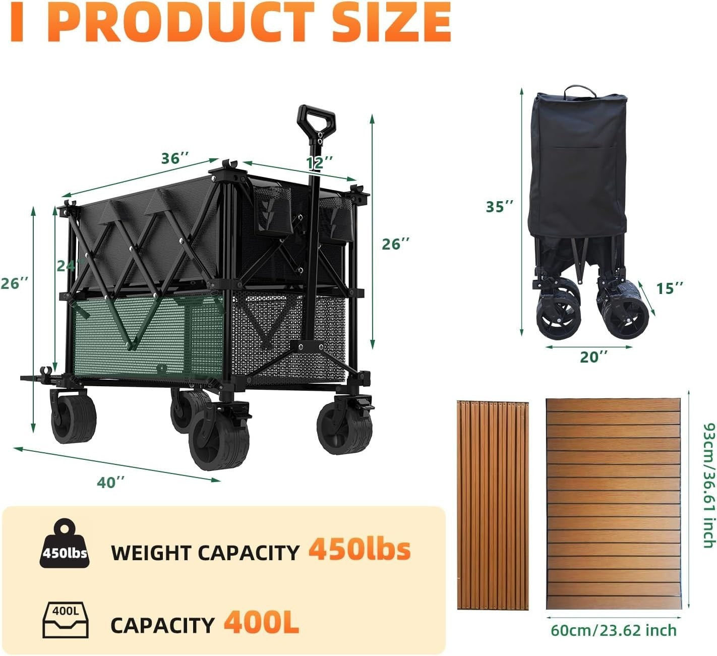 400L Double Decker Folding Camping Wagon 250kg Heavy Duty Festival Trolley Black