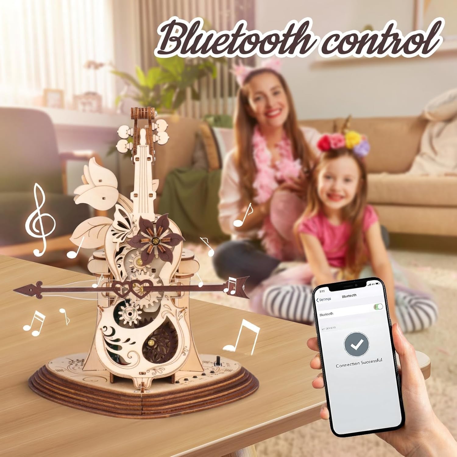 3D Wooden Cello Puzzle Music Box with Light & Bluetooth Sound – Gift