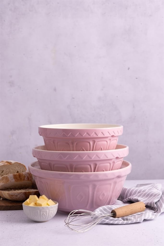 Pink Ceramic Mixing Bowl 4L Earthenware Baking Bowl