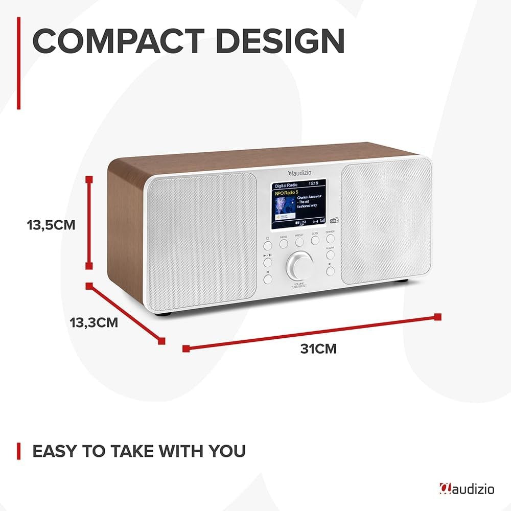 DAB+ Digital Radio Bluetooth Stereo 50W Dual Alarm Remote USB White
