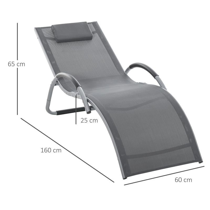 Reclining Garden Sun Lounger Mesh Outdoor Chair Portable Armrest Pillow