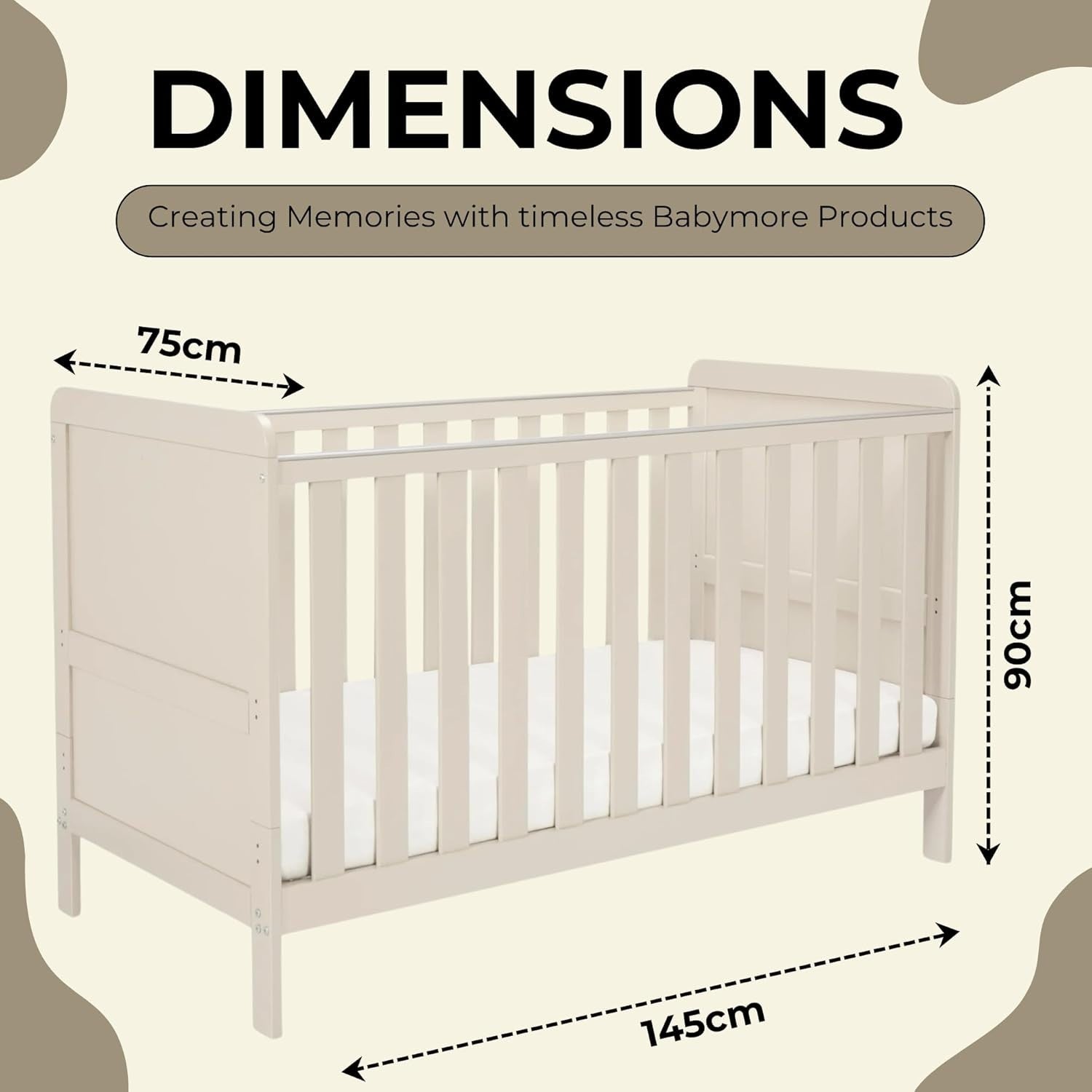 Convertible Baby Cot Bed Toddler Bed Adjustable Height Protective Teething Rails