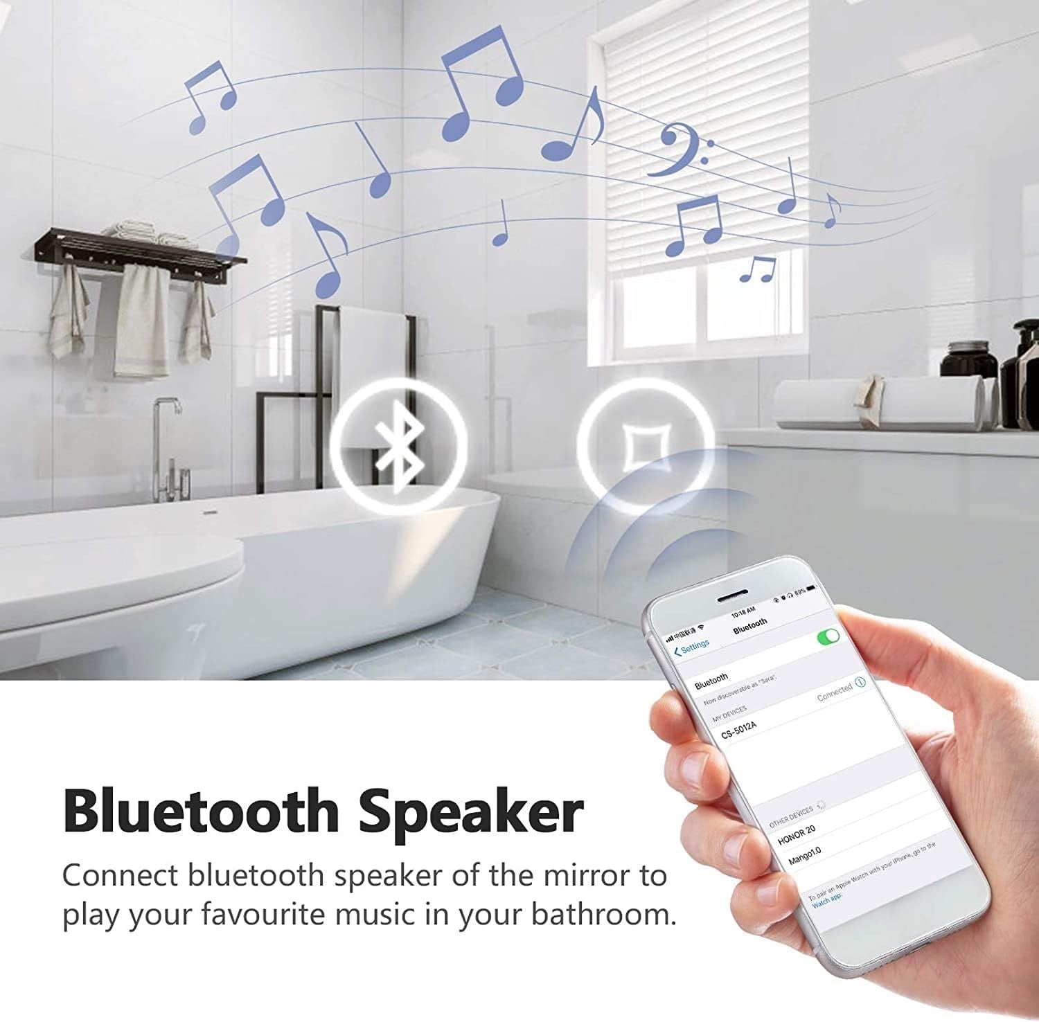 Bluetooth LED Bathroom Mirror 80x60cm with Shaver Socket & Demister