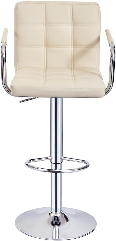 Beige Swivel Bar Stool with Armrest Adjustable Height Kitchen Counter Chair