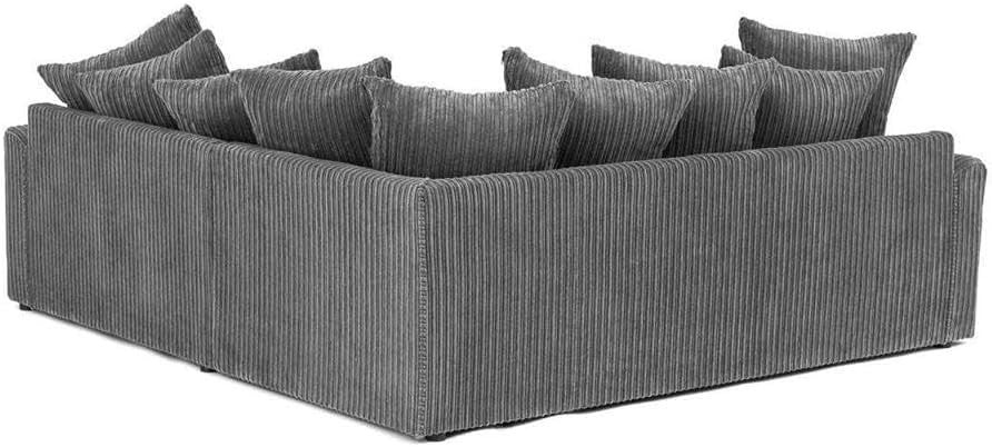 Grey Jumbo Cord Modular Dual Arm Corner Sofa 5-Seater Lounge Couch