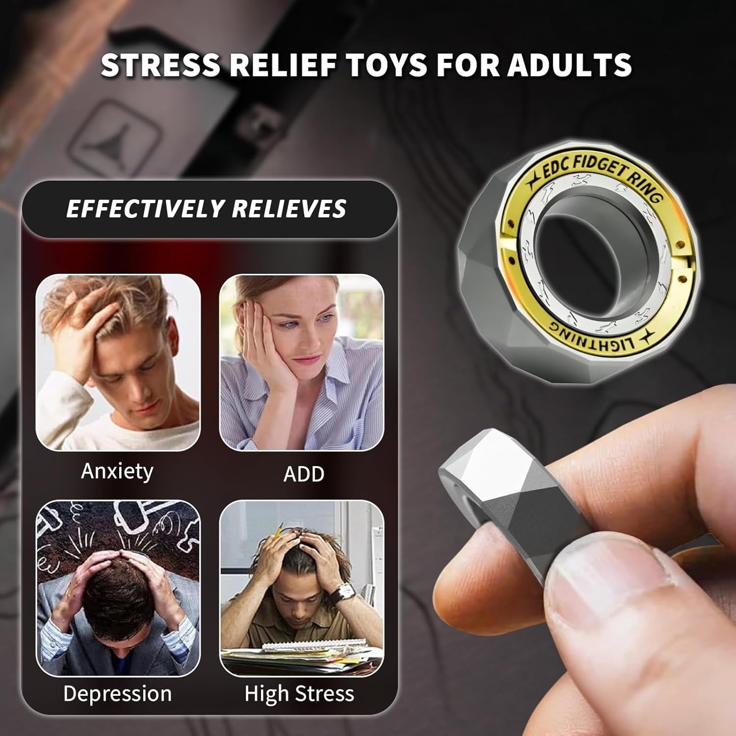 Stainless Steel Fidget Ring Anxiety Relief EDC Spinner Focus Toy
