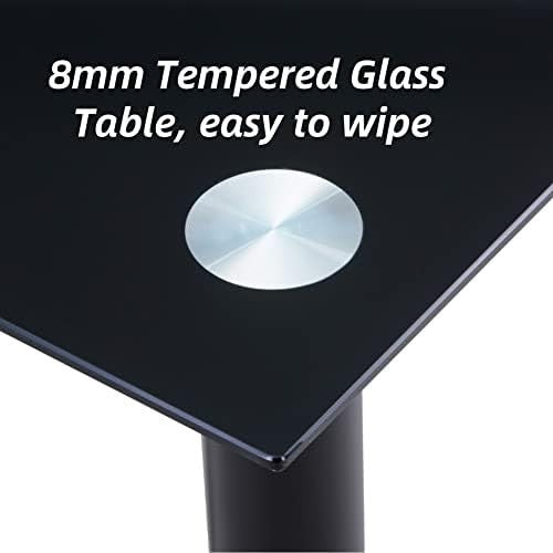 Rectangular Dining Table 120x70cm Black Glass Metal Legs Modern Kitchen