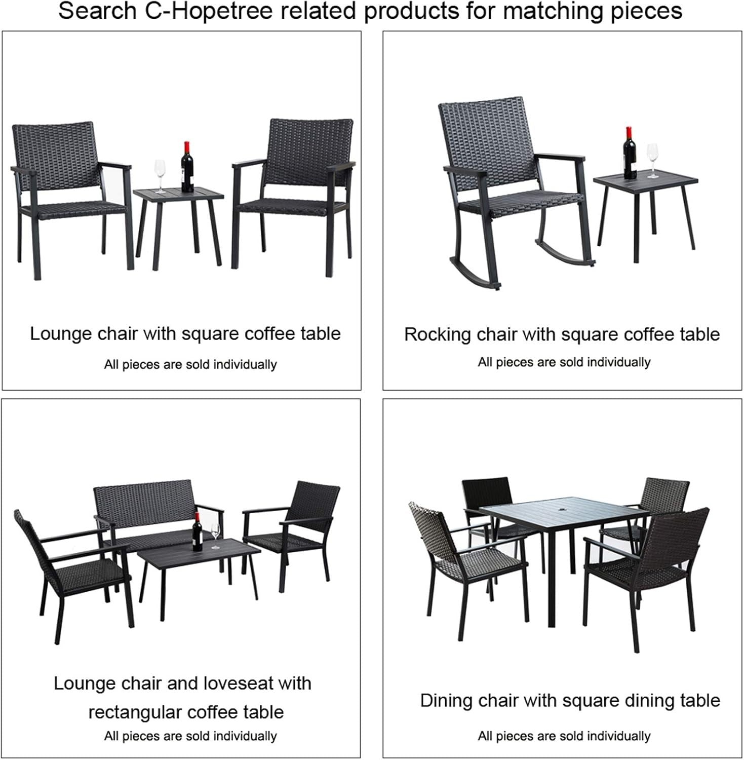 Outdoor Rocking Chair with Metal Frame, Weatherproof Rattan, Easy Assembly
