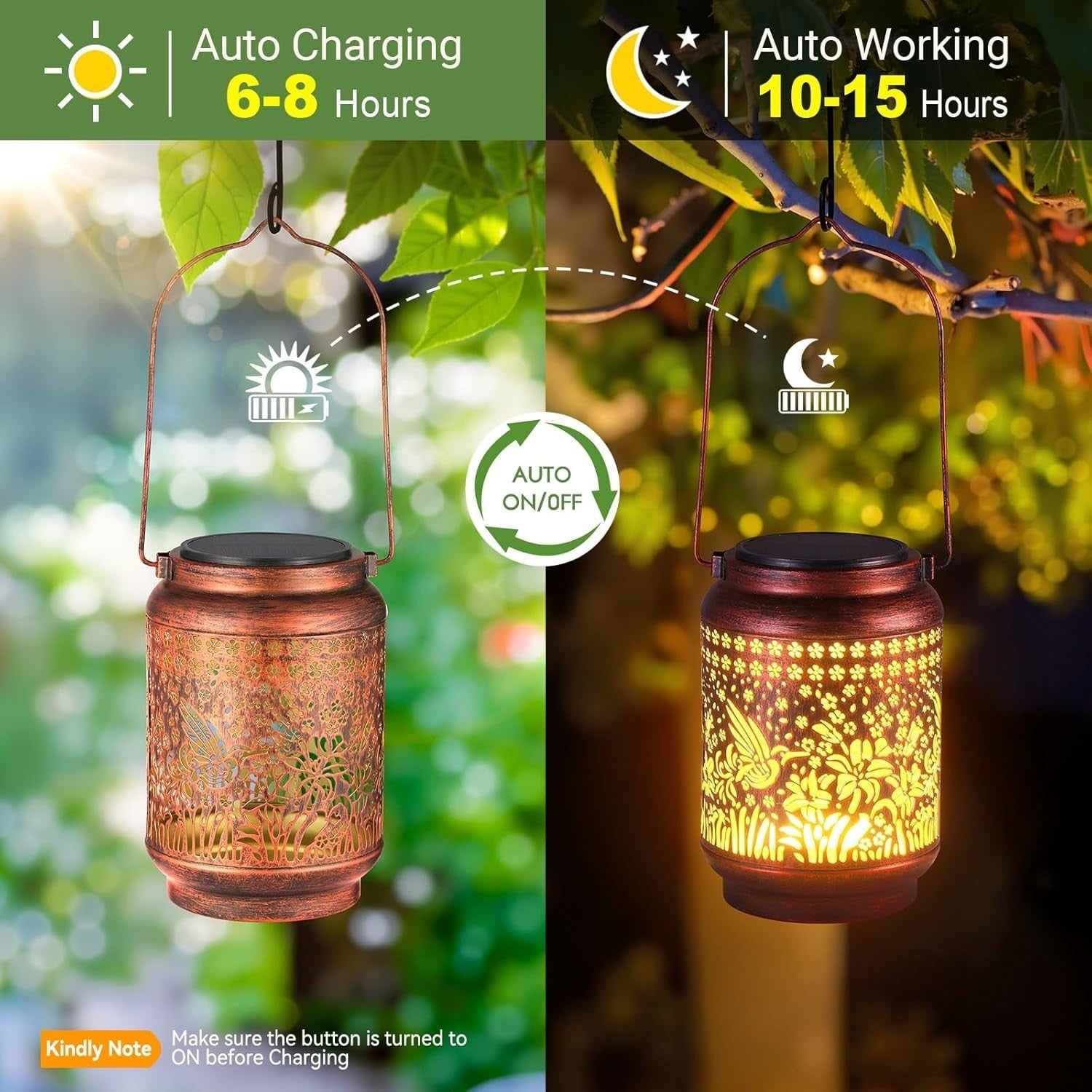 2 Pack Solar Hummingbird Lanterns Garden Lights • Waterproof Hanging Decor