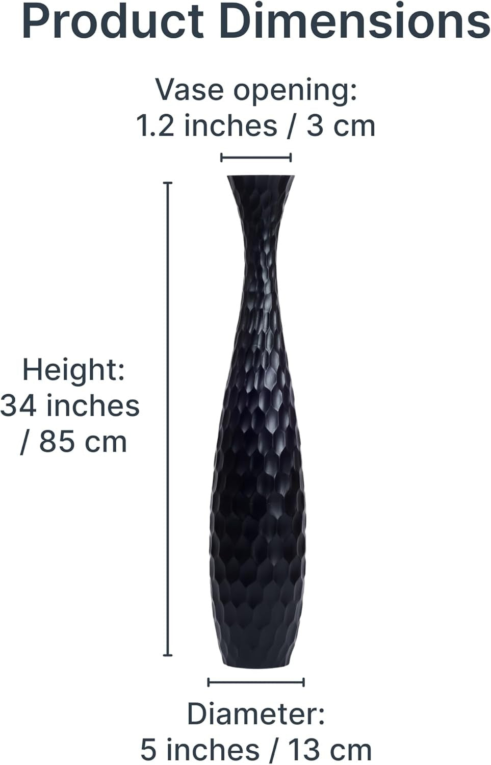 Large Black Floor Vase 85cm Tall Wooden Decor for Pampas Grass