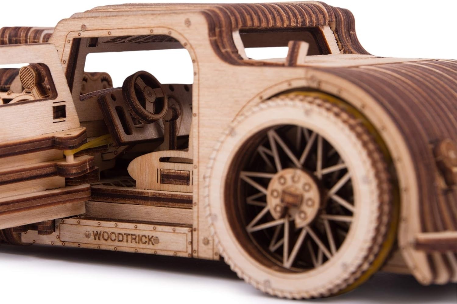 3D Wooden Hot Rod Model Car Kit - Mechanical Puzzle, No Glue, 280 Pieces