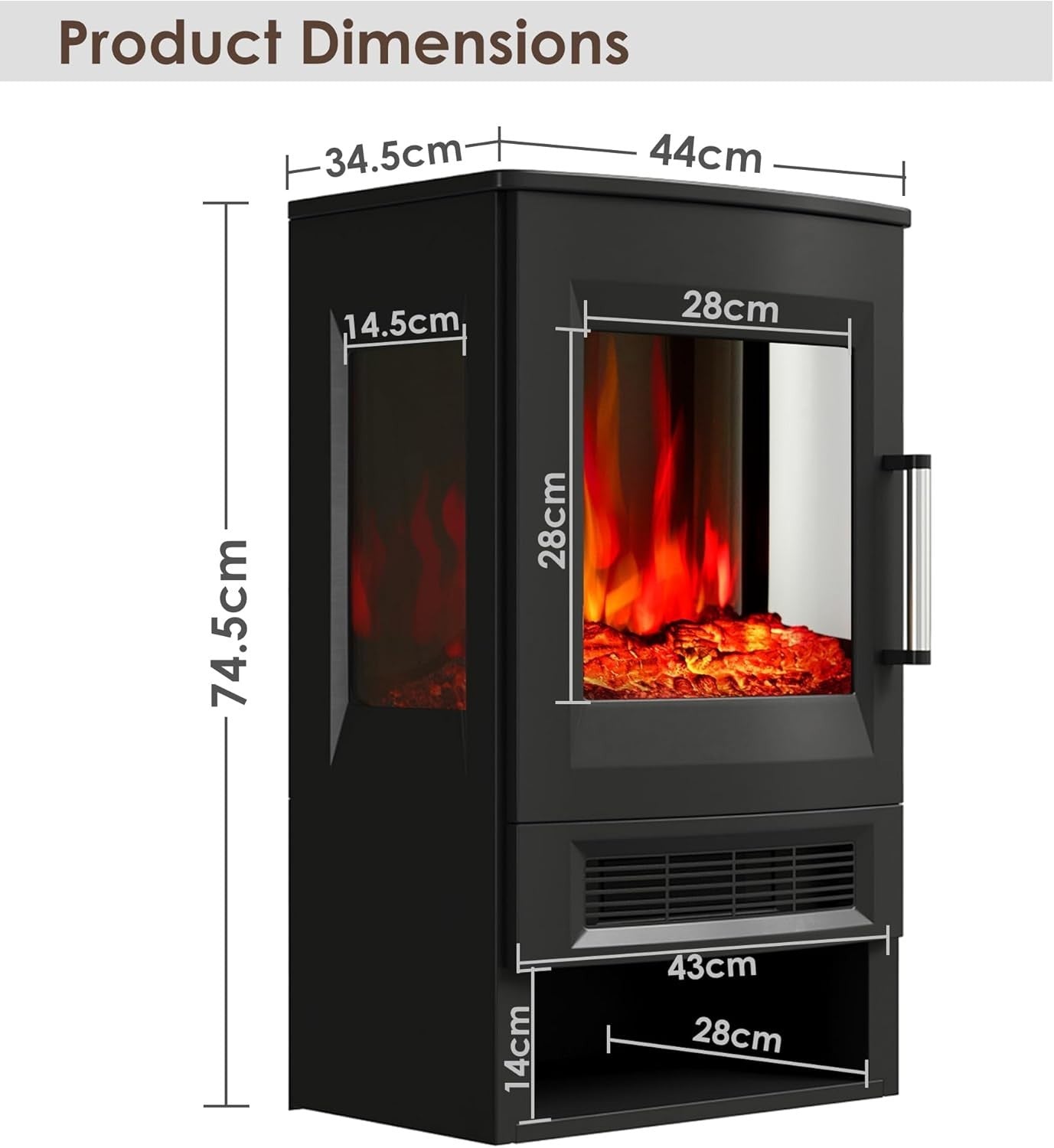 Electric Fireplace Heater 3D Glass Stove 8 Flame Remote Smart App