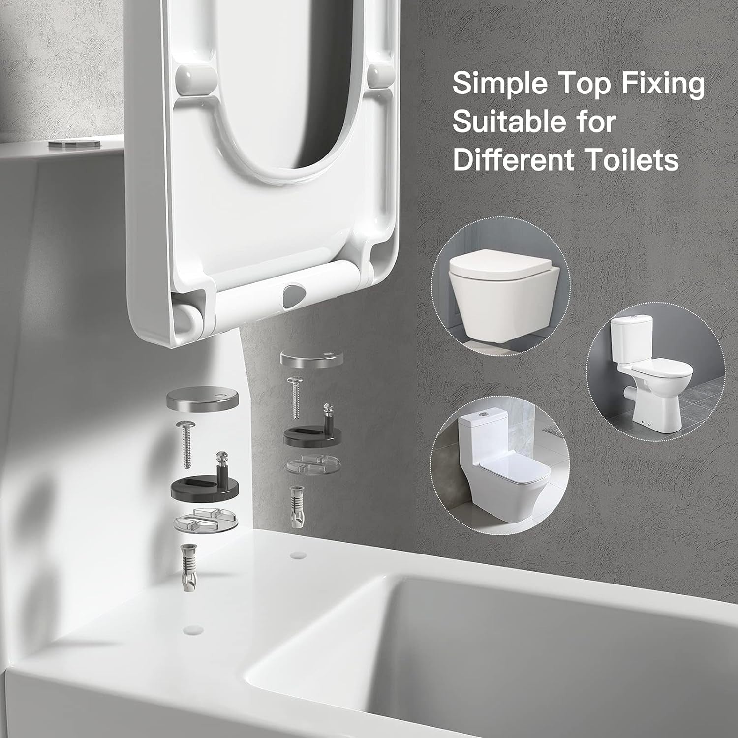 Square Toilet Seat Soft Close Quick Release Top Fix White Anti-Bacterial 35x46cm