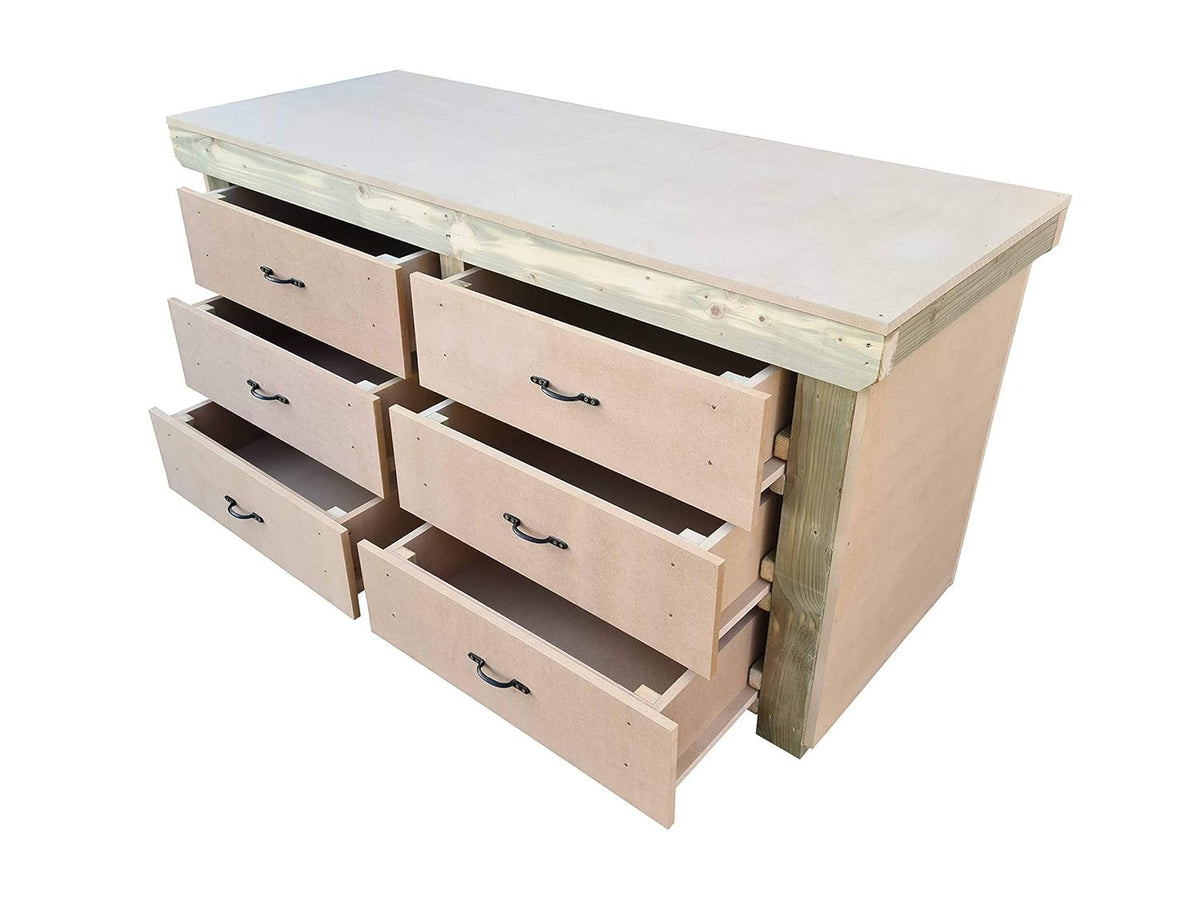 4ft Heavy Duty Wooden Workbench Tool Cabinet – 18mm MDF Top & 6 Drawers