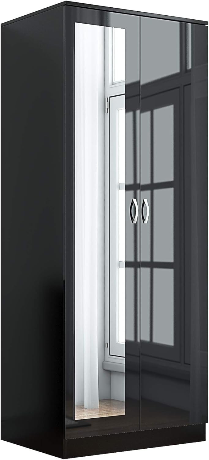 Mirrored 2 Door Wardrobe with Drawers Soft Close Storage Bedroom Furniture