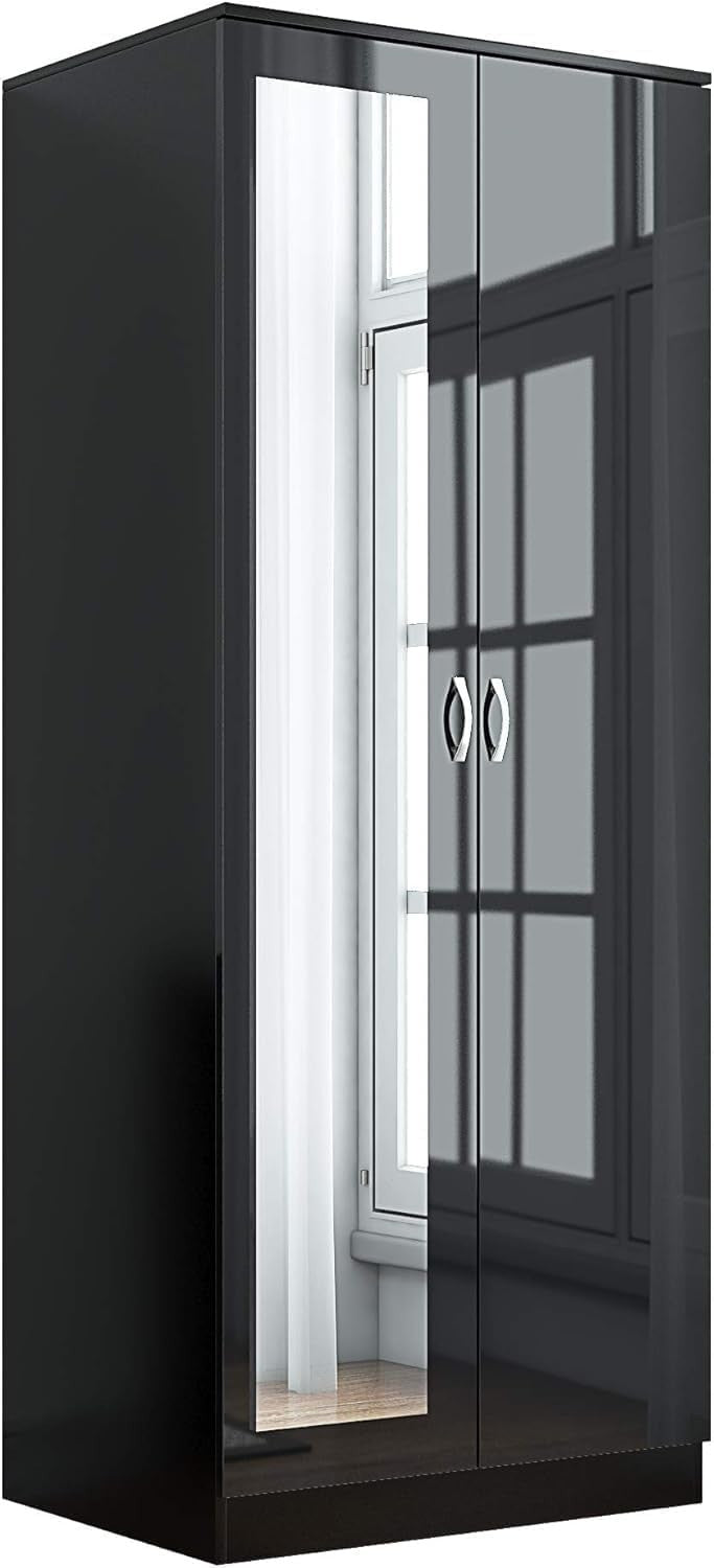 Mirrored 2 Door Wardrobe with Drawers Soft Close Storage Bedroom Furniture