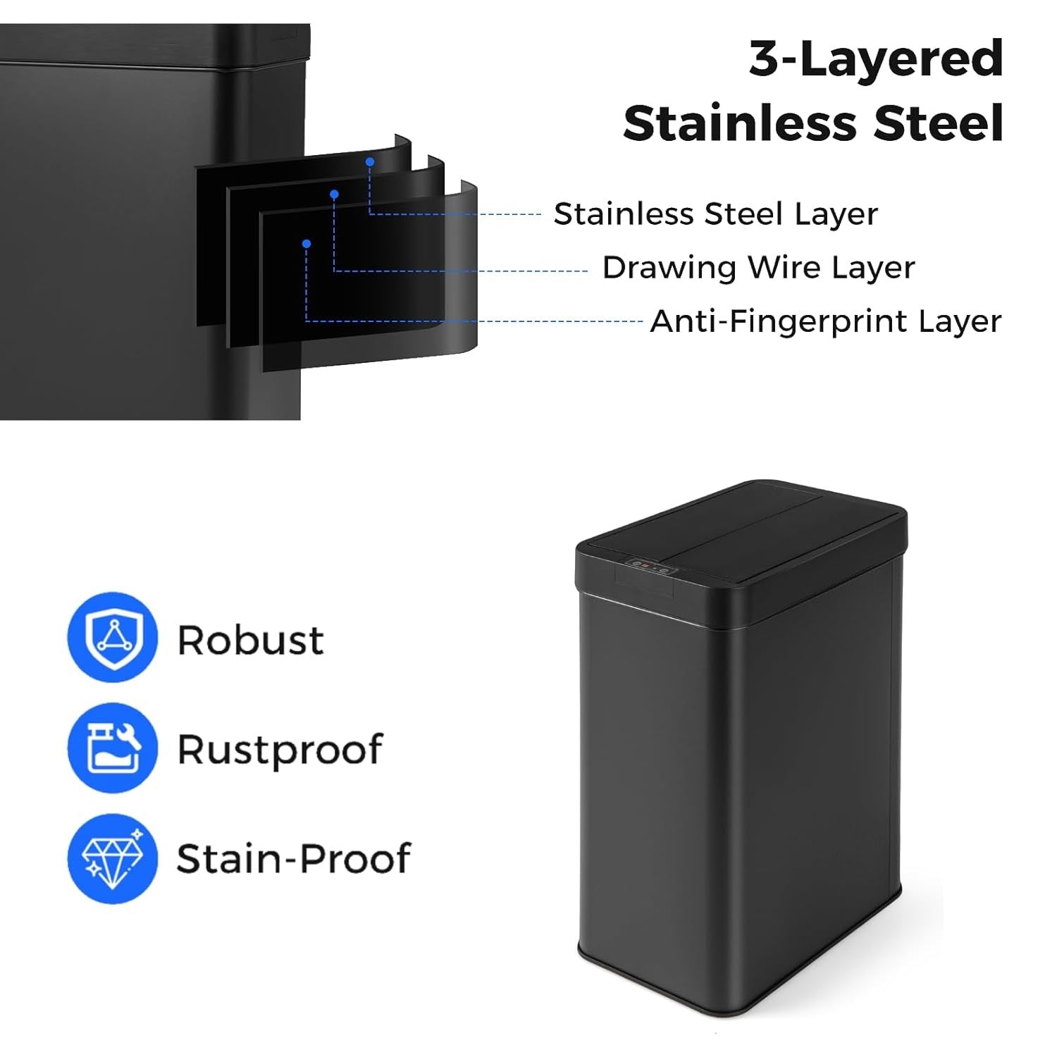 50L Touchless Motion Sensor Kitchen Bin – Automatic Stainless Steel Trash