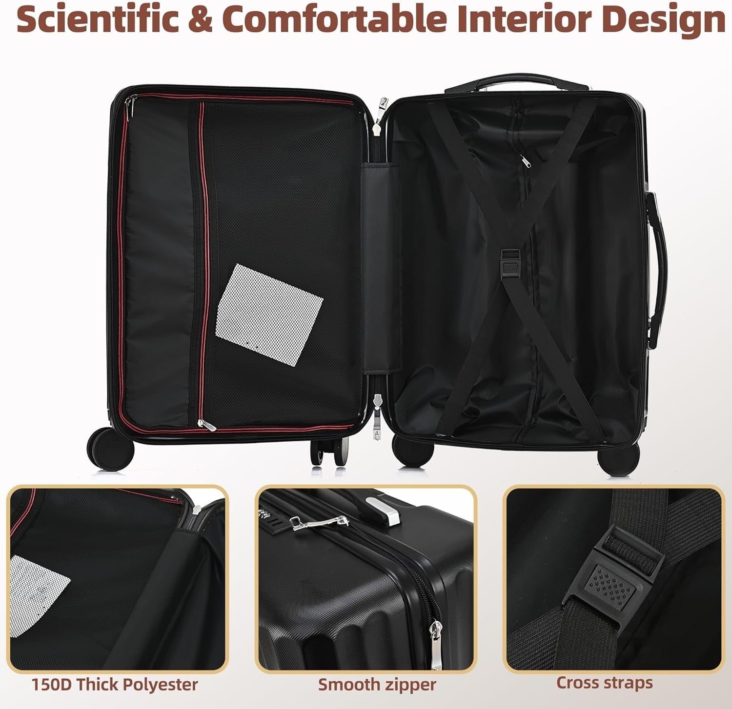 24 Inch Medium Hard Shell Suitcase PC ABS Lightweight 4 Spinner Lock Black