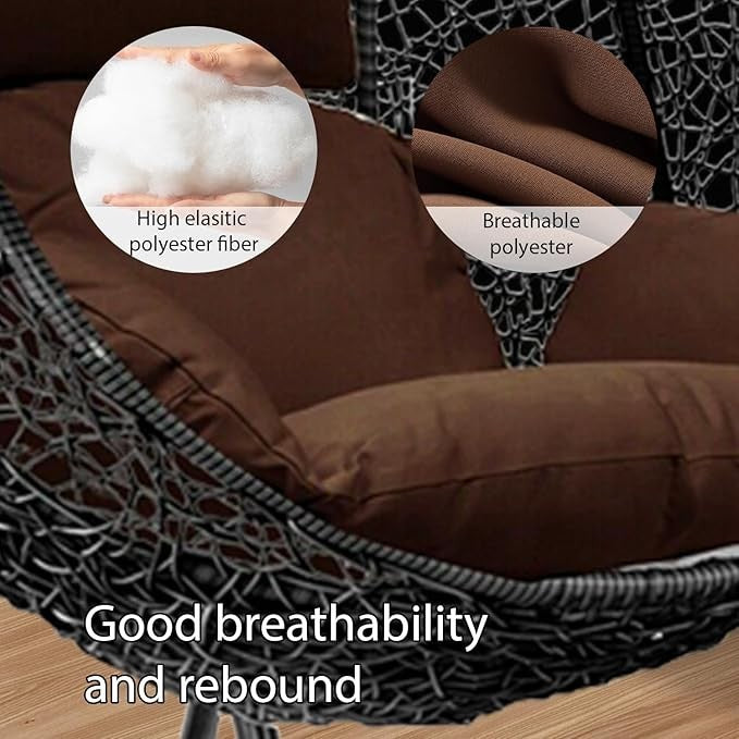 Outdoor Hanging Egg Chair Rattan Swing Seat with Cushion & Steel Frame Garden