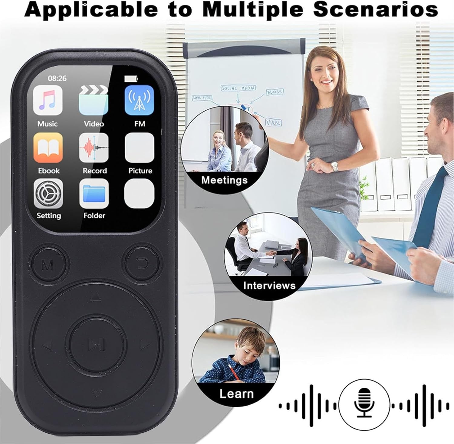 Bluetooth 5.4 16GB Portable MP3 Player w/ FM Radio & Recorder