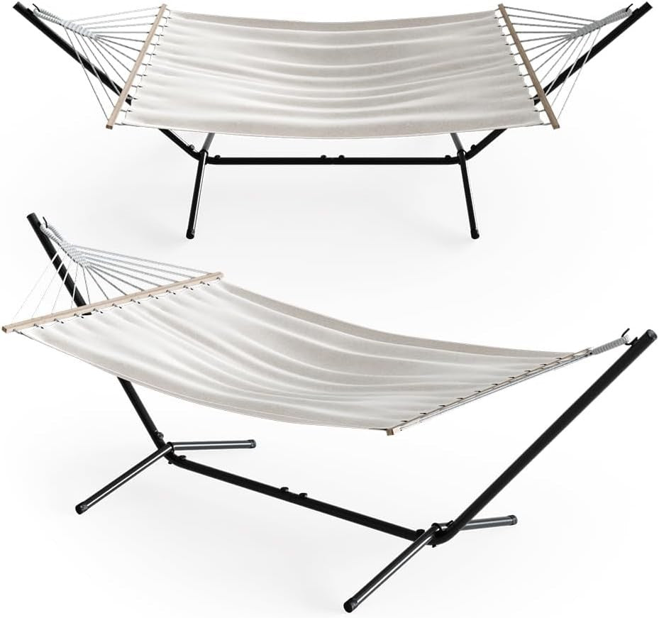 Adjustable Metal Frame Hammock with Stand – 190x120cm Cotton, 185KG Capacity