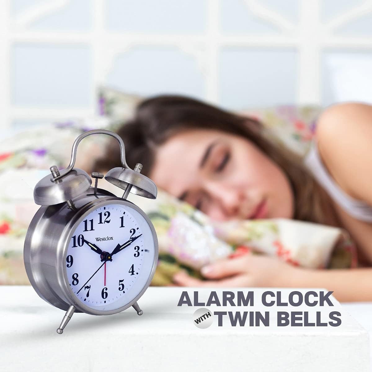 Twin Bell Alarm Clock Loud for Heavy Sleepers Metal Backlight Silver