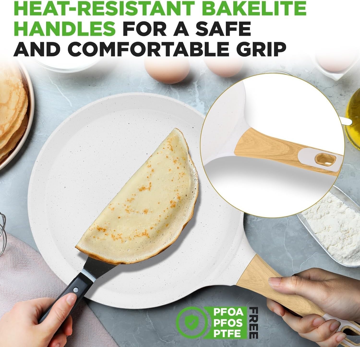 24 cm Nutrichef Marble Non-Stick Crepe Pan with Wooden Spreader