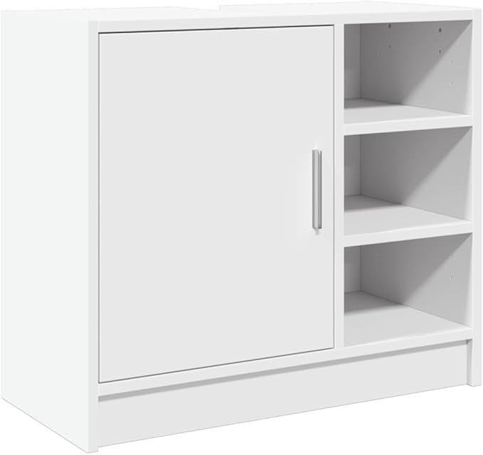 White Bathroom Sink Cabinet 63cm Modern Under Sink Storage Cupboard with Shelves