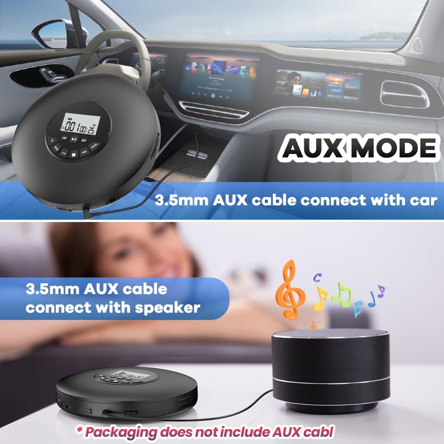Portable CD Player Discman Anti-Skip CD-R CD-RW w Earphones LCD