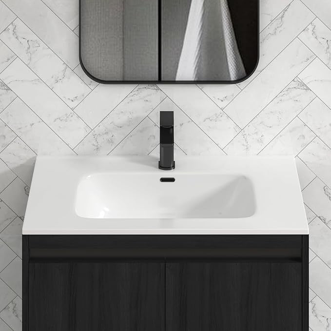 800mm Black Floor Standing Vanity Unit with Basin Sink 2 Door Bathroom Cabinet