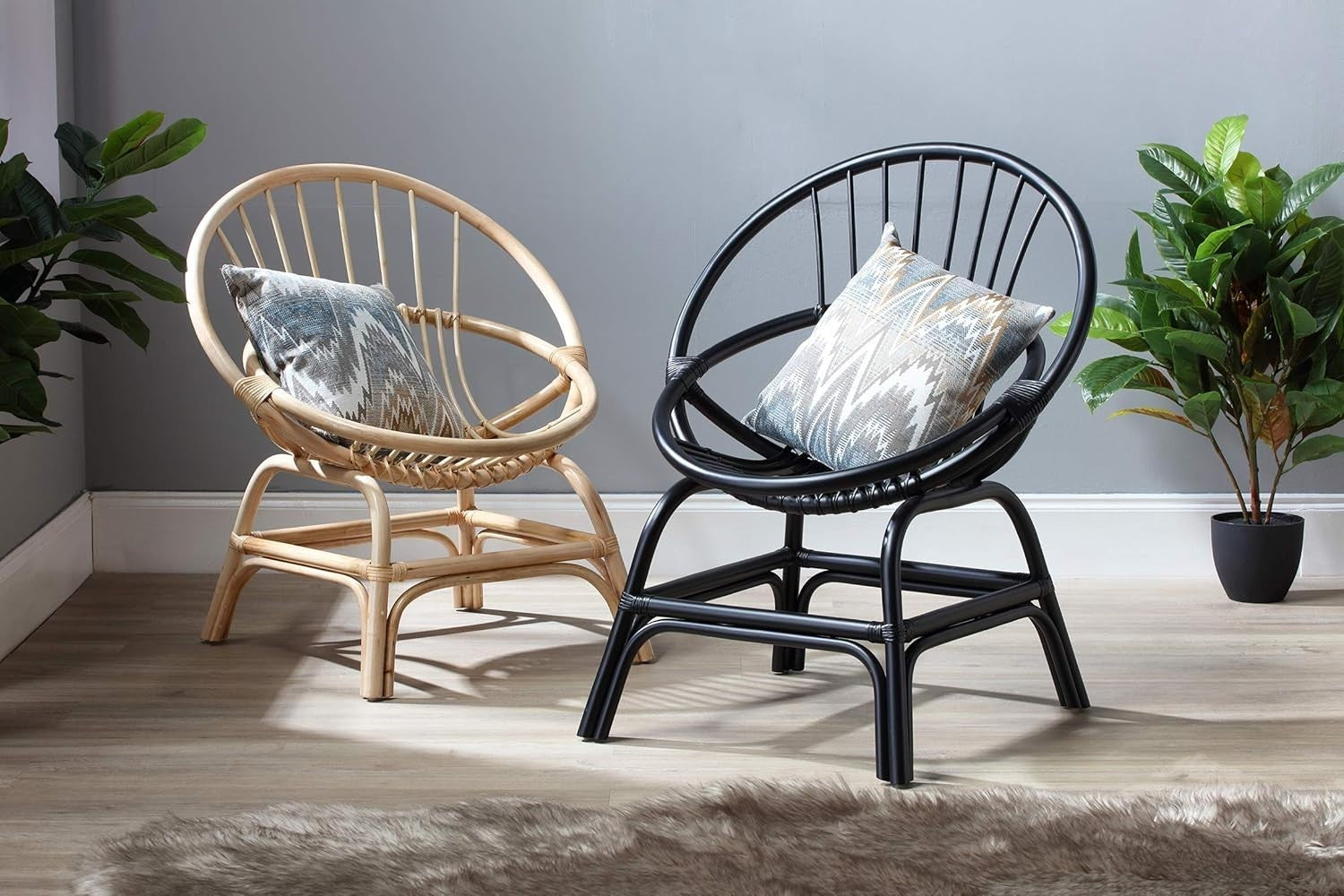 Black Rattan Wicker Moon Chair Indoor Cane Lounge Armchair Bedroom