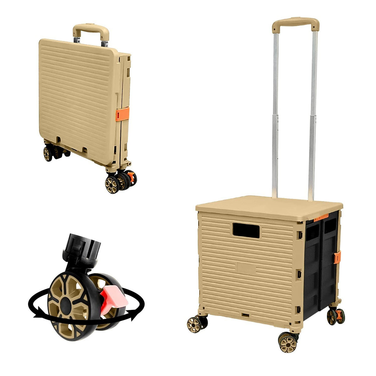 50L Folding Shopping Trolley Cart 60KG Heavy Duty with 360° Wheels