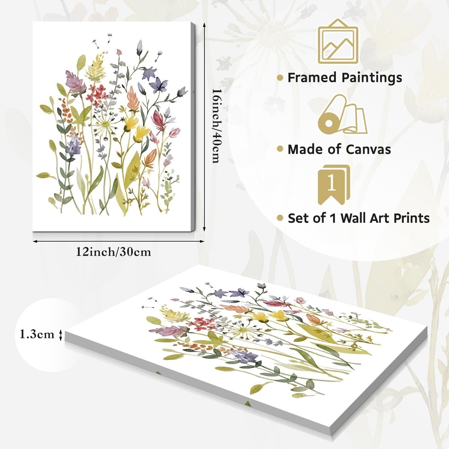 Botanical Watercolour Flower Wall Art Set of 3 12×16 in Prints