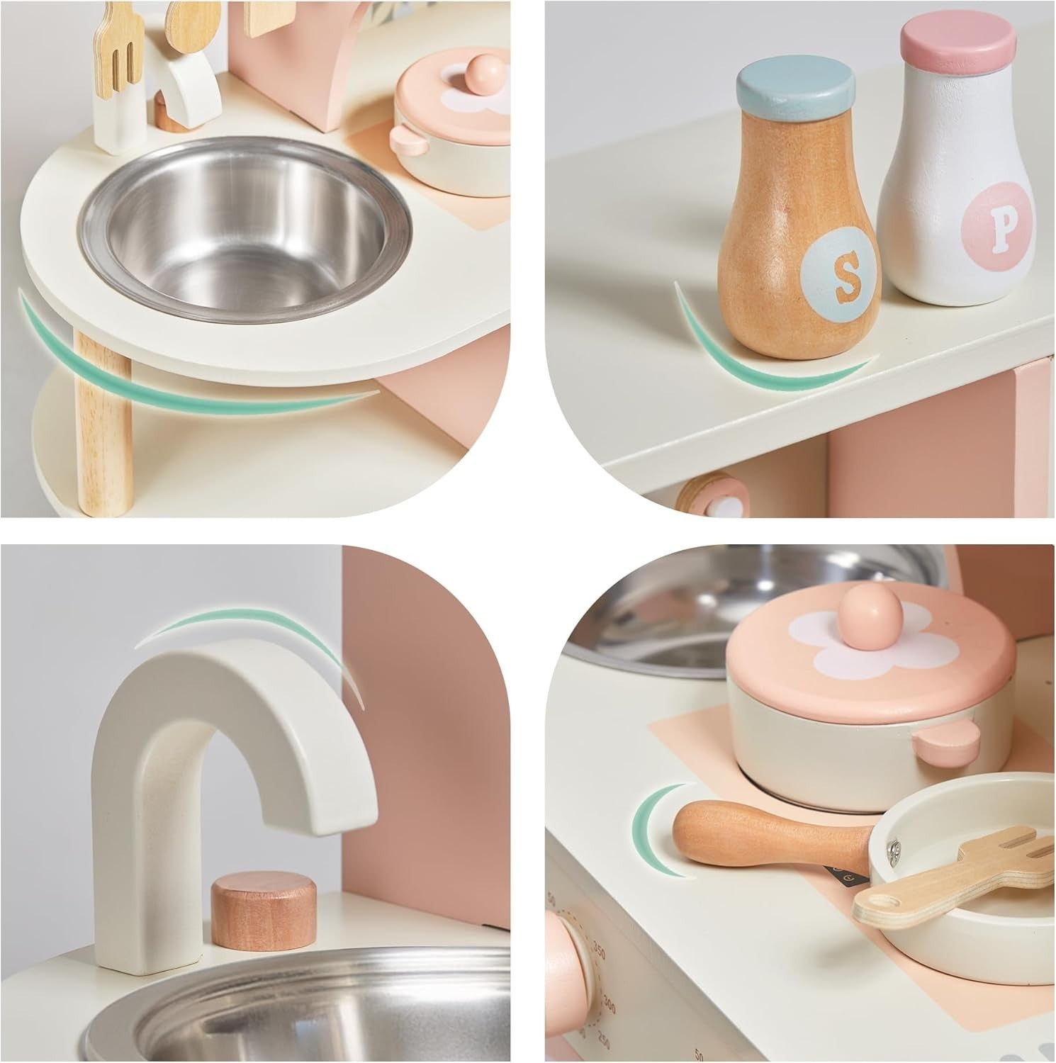 Wooden Kids Play Kitchen Coffee Maker Pretend Cooking Set Pink Toy
