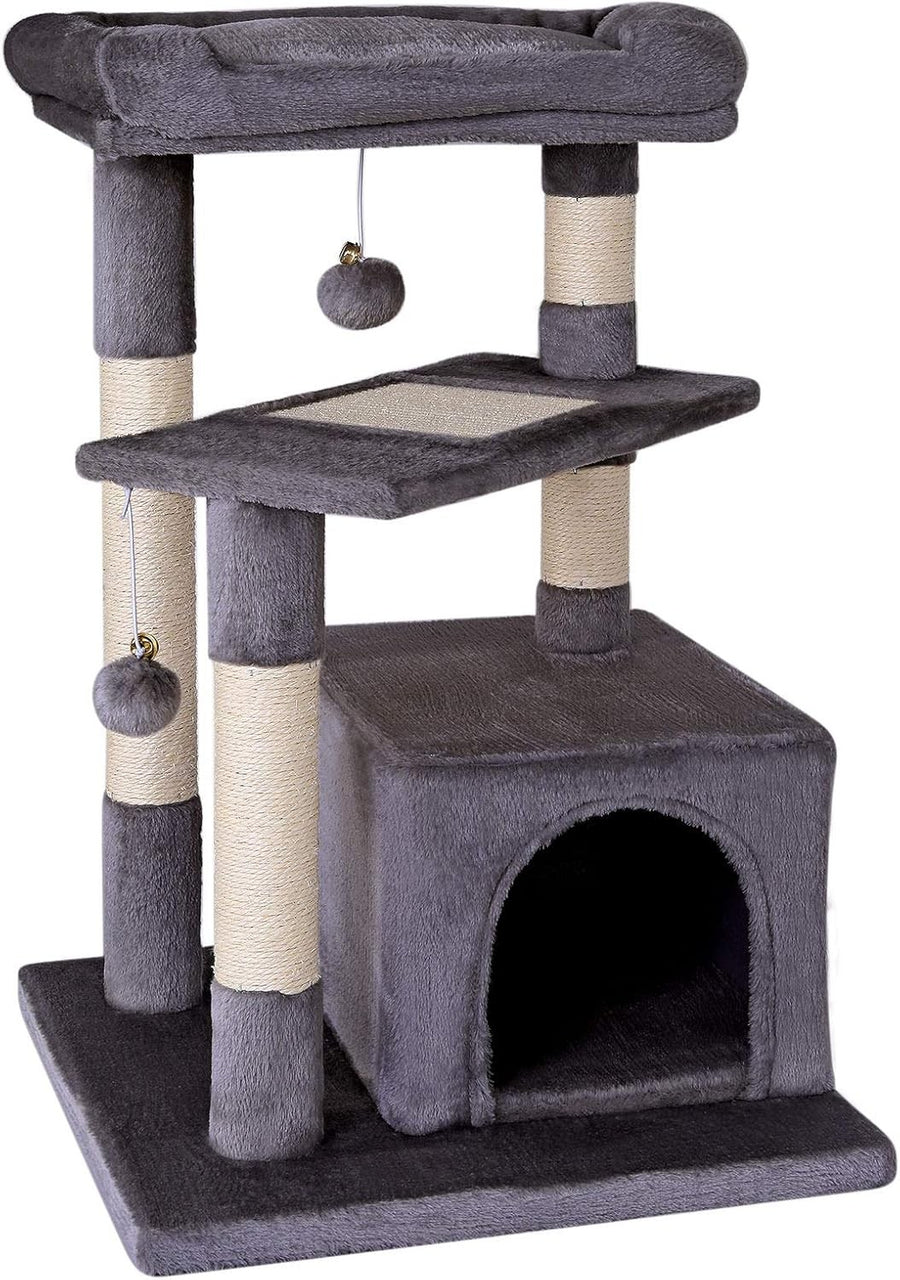Cat Tree 75cm with Condo Scratching Posts Sisal Rope Plush Beds for Cats