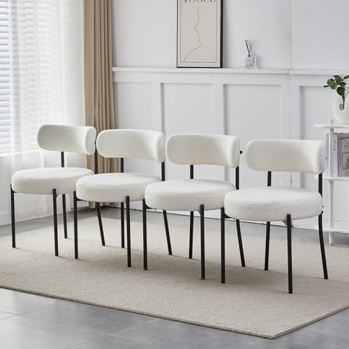 Round Glass Dining Table Set with 4 Beige Chairs Modern Dining Room