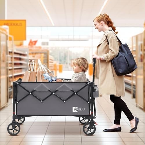 Sunula Folding Festival Trolley 250L Heavy Duty Camping Wagon 330lbs Grey