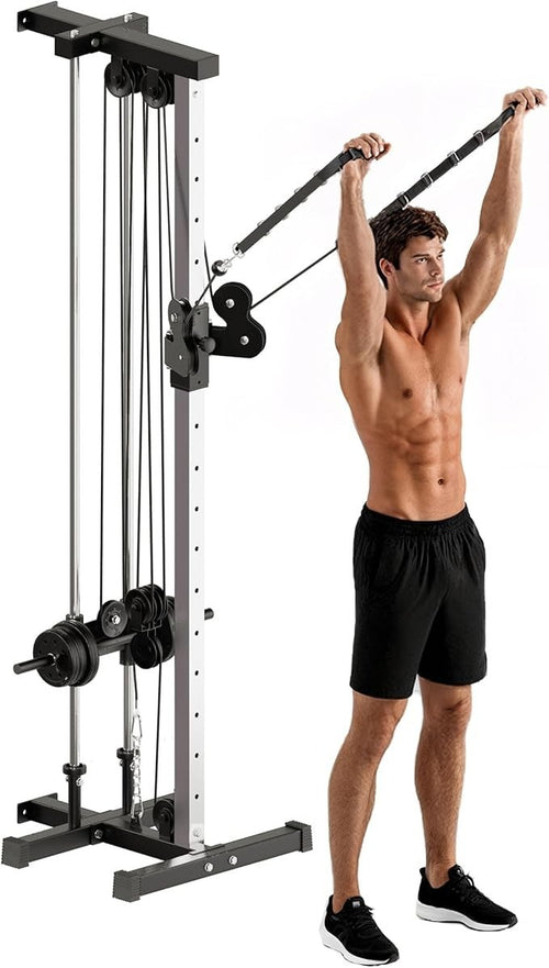 Adjustable Wall Mount Cable Machine, 15-Position Dual Pulley System Home Gym