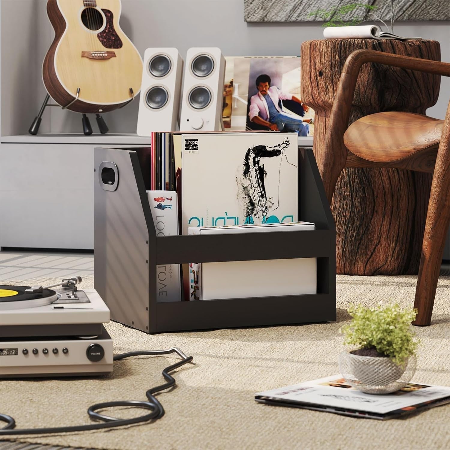 Vinyl Record Storage Crate LP Album Holder Rack Desktop Organizer Black